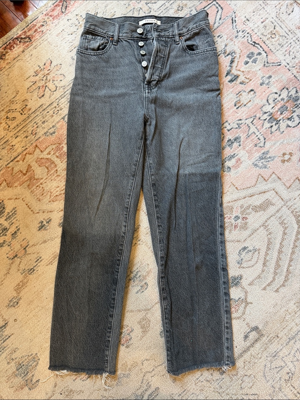 PacSun Women's Straight Leg Button-Fly Jeans - Charcoal Gray